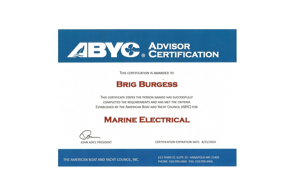 ABYC Marine Electrical E11 Certification.